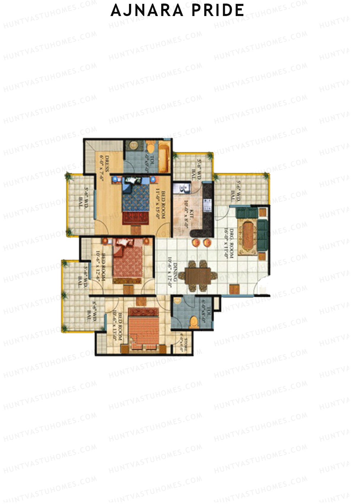 3 BHK - 1720 sq.ft. floor plan