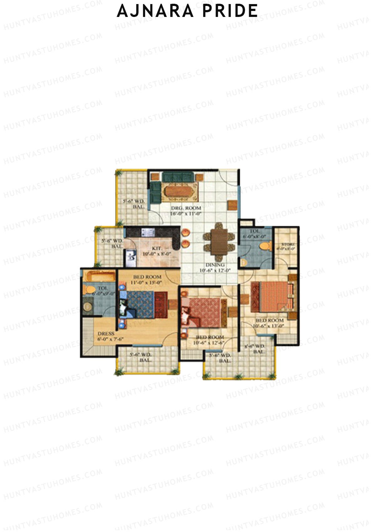 3 BHK floor plan