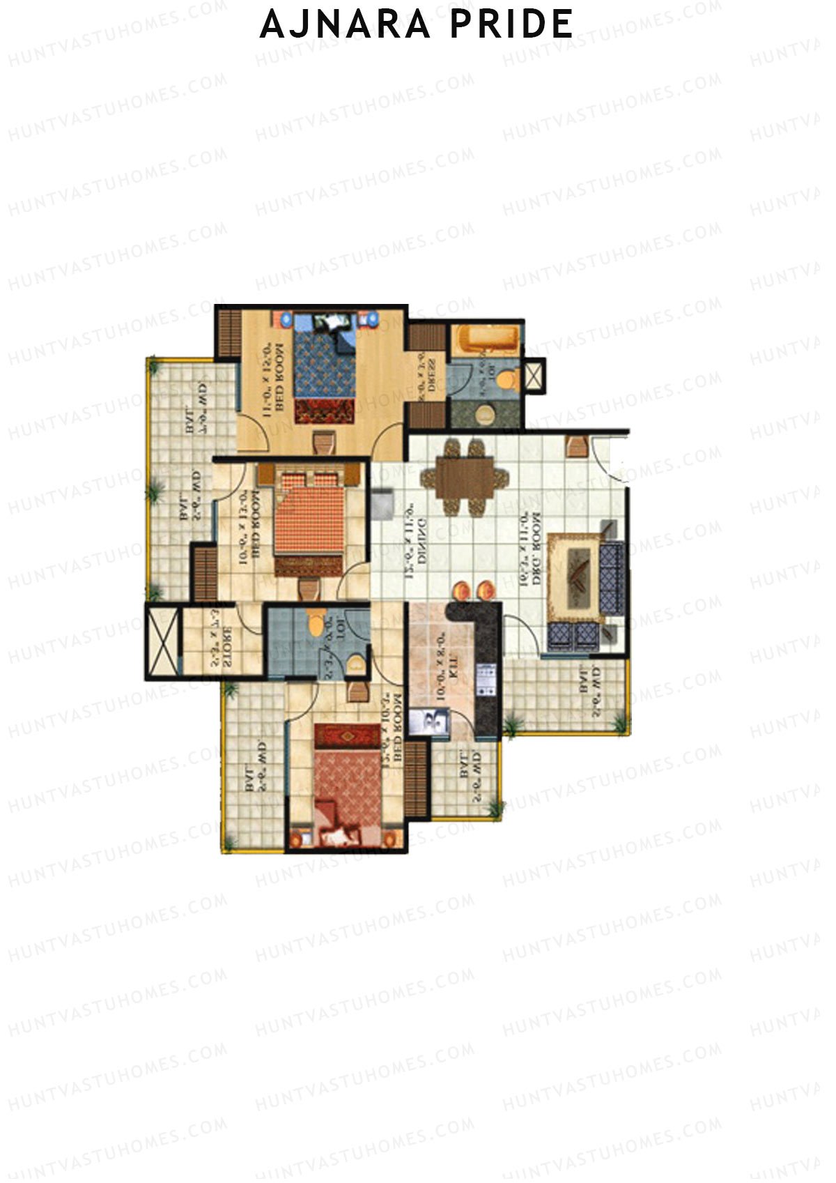3 BHK - 1798 sq.ft. floor plan