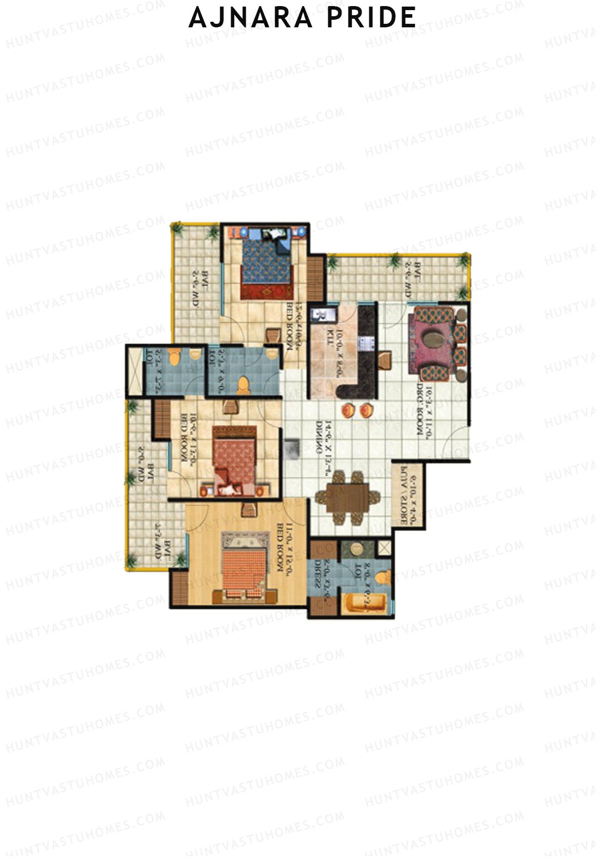 3 BHK - Large floor plan