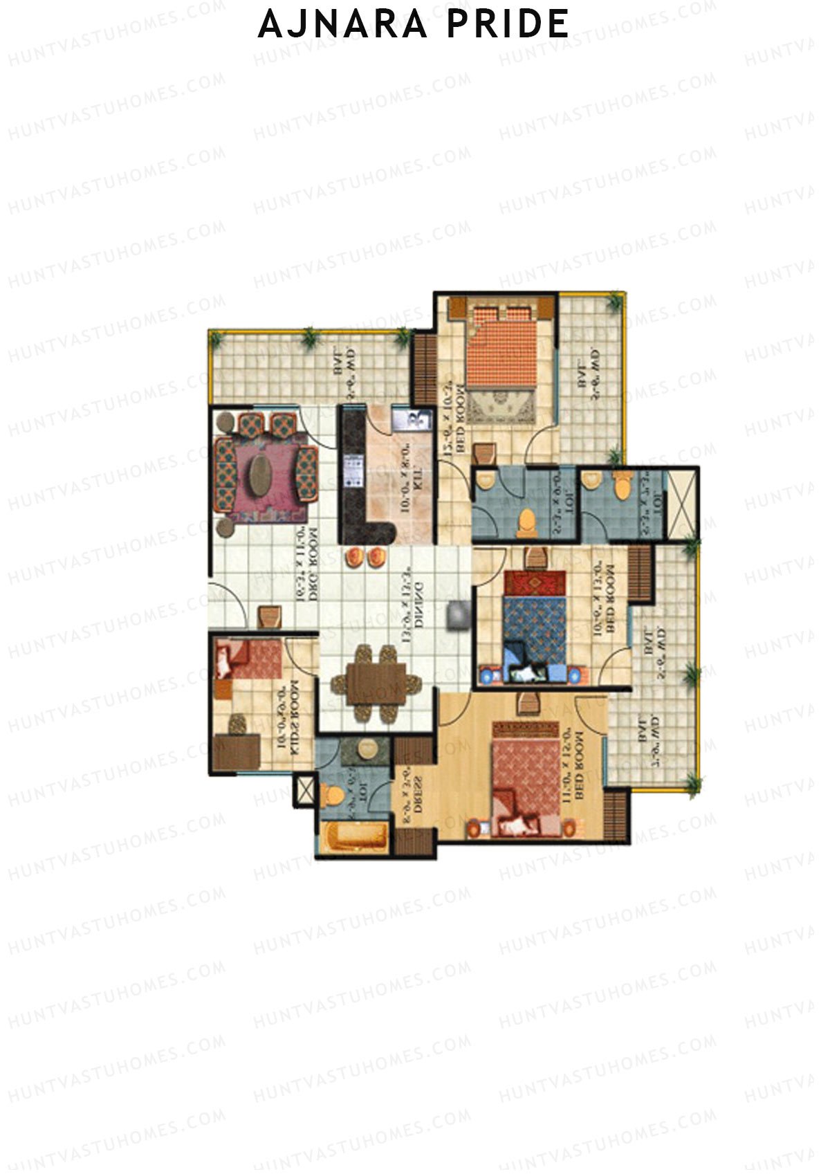 3 BHK - 1988 sq.ft. floor plan