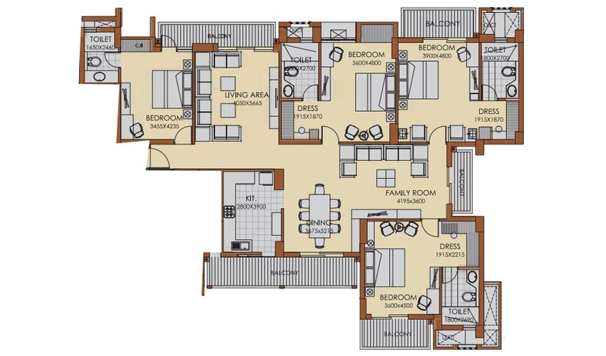 4 BHK apartment floor plan