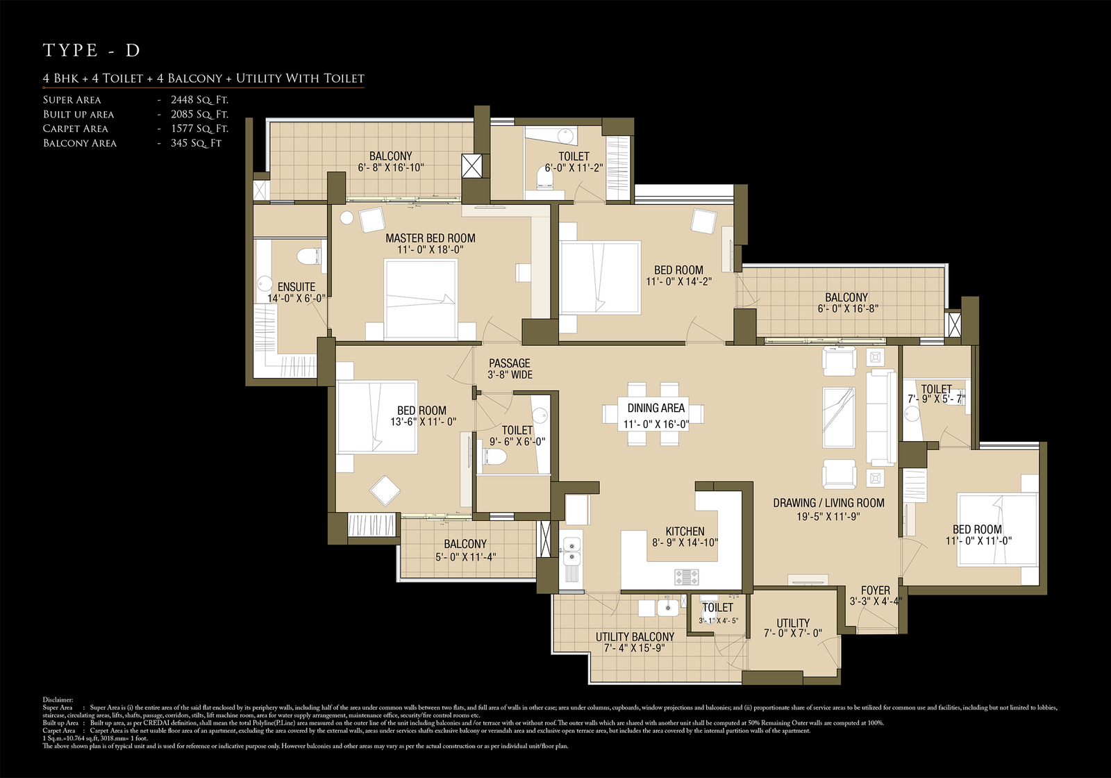 Type D - 4 BHK + Utility floor plan