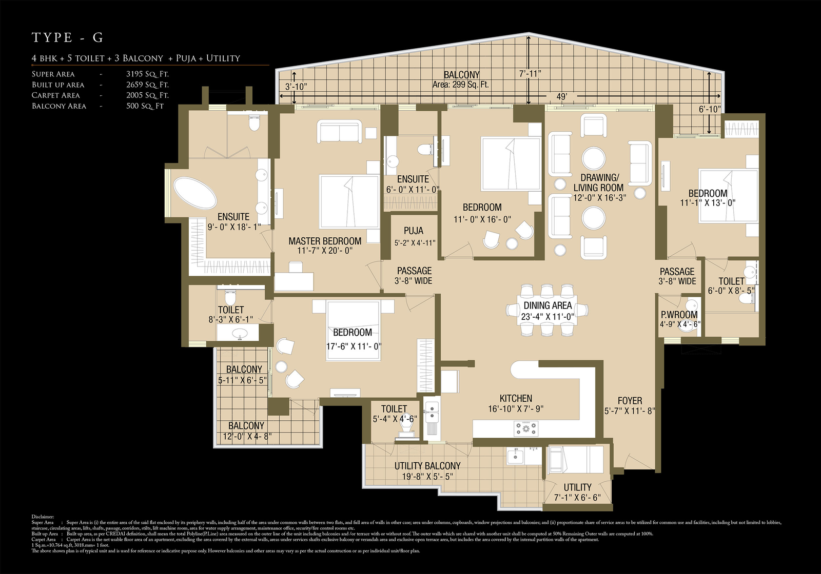 Type G - 4 BHK + Puja + Utility floor plan