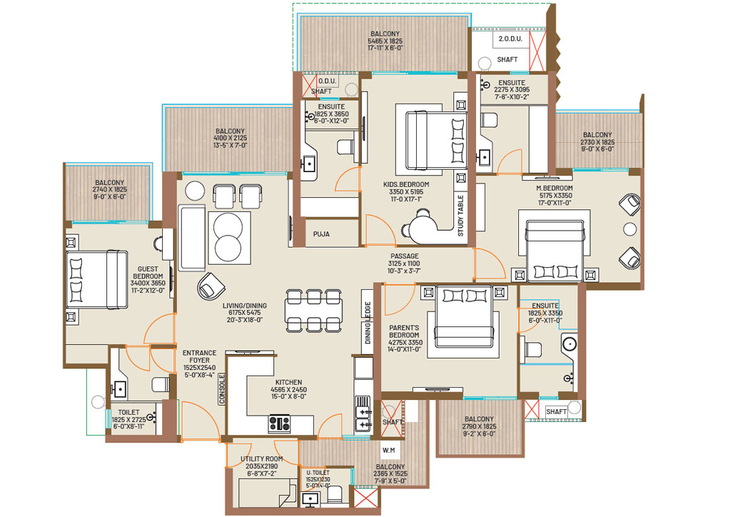 4 BHK + 4 Toilet + 6 Balcony floor plan