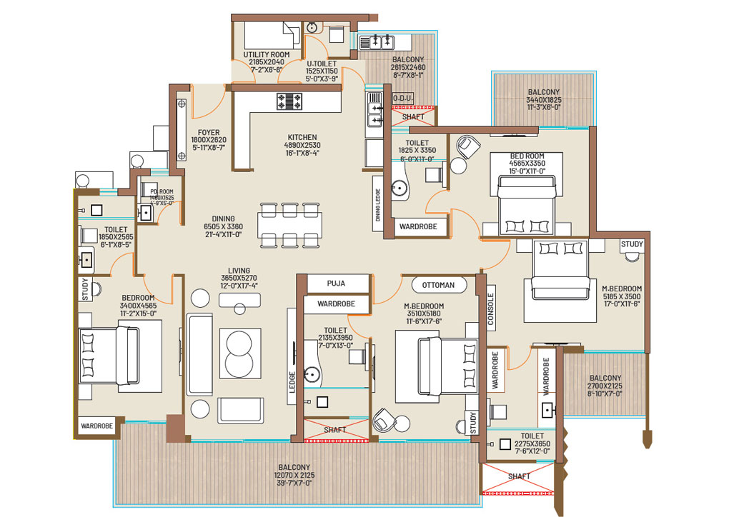 4 BHK + 4 Toilet + 4 Balcony floor plan