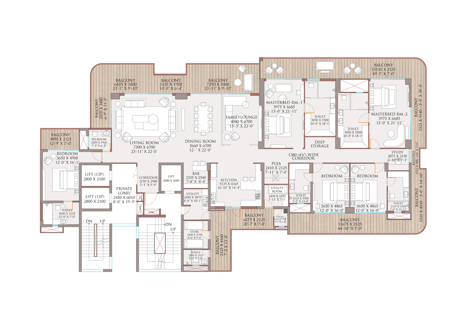 Ivory Gold 5 BHK + 6 Toilet + 4 Balcony floor plan