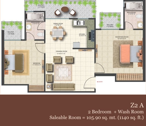 2 BHK - Type 1 floor plan