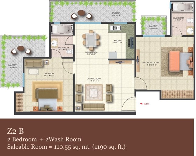 2 BHK - Type 2 floor plan