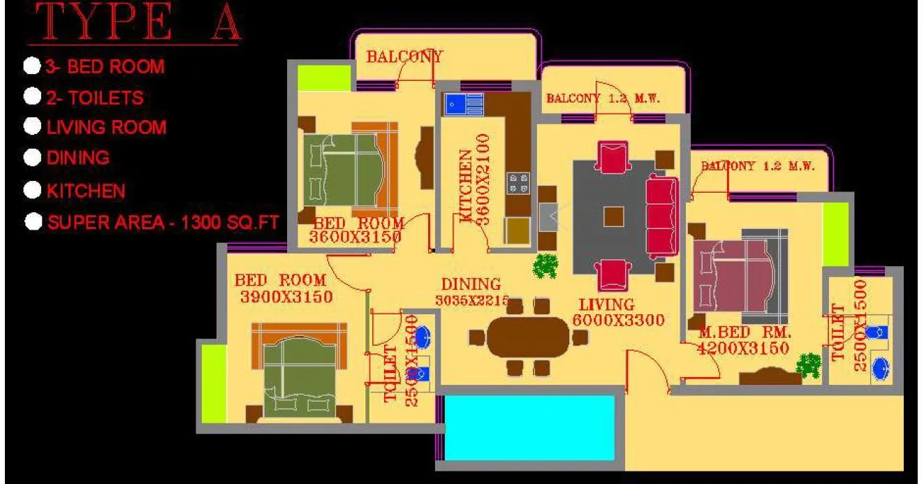3 & 4 BHK Layout floor plan