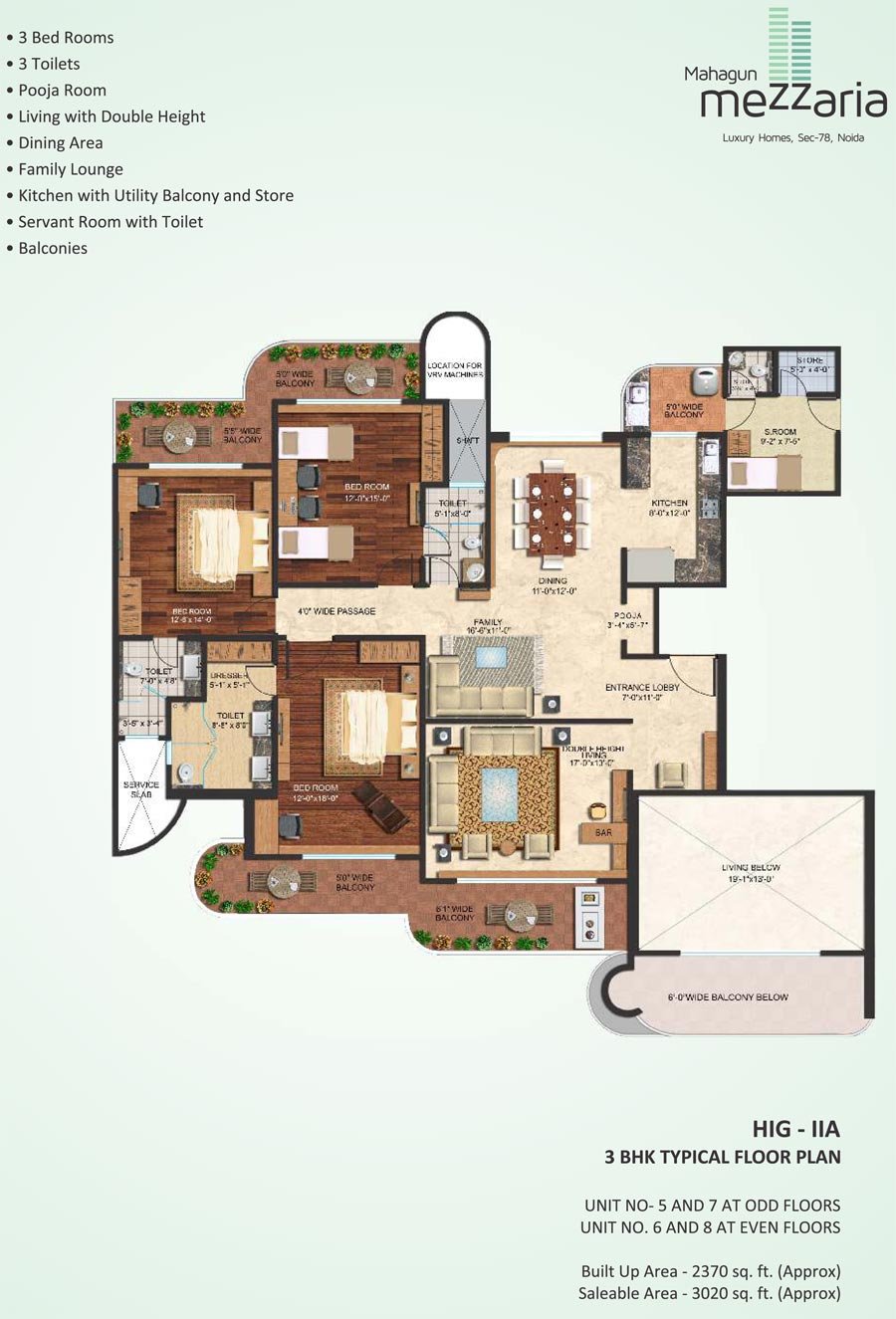 3 BHK · 3,020 sq.ft. floor plan
