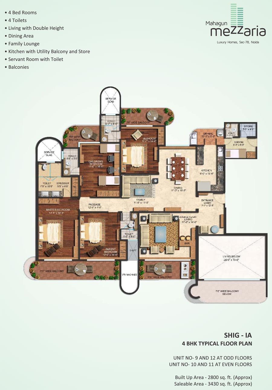 4 BHK · 3,430 sq.ft. floor plan