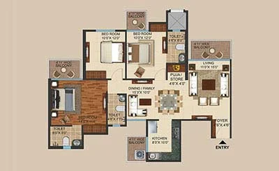 3 BHK Elite floor plan
