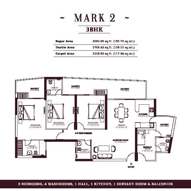 3 BHK Mark 2 floor plan